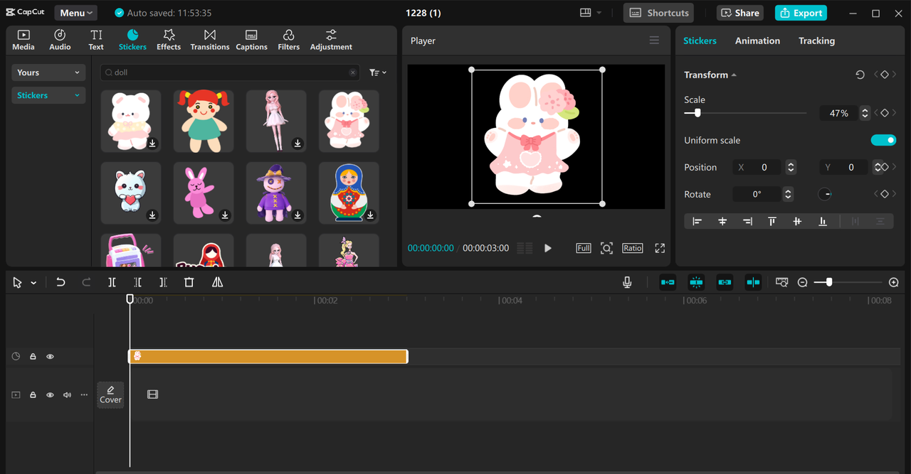 Interface of the CapCut desktop video editor - an easy-to-use chibi creator