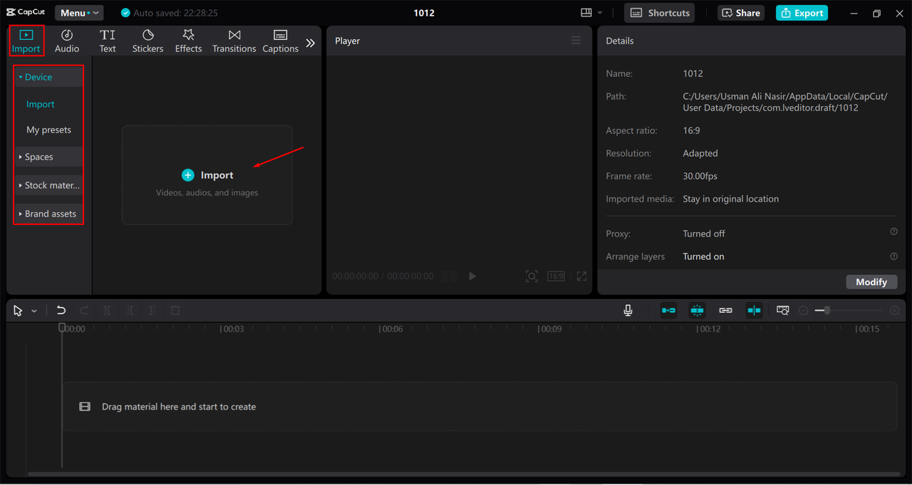 Uploading media to the CapCut desktop video editor