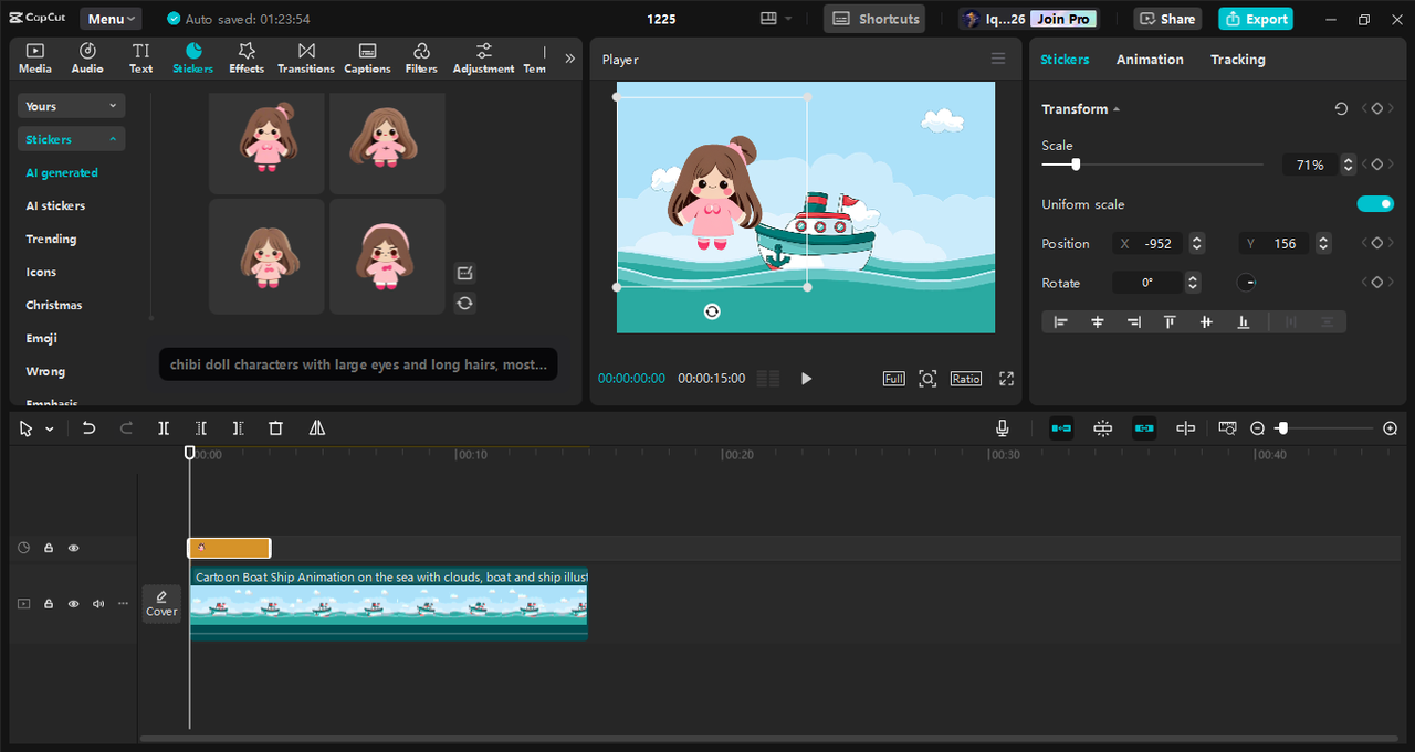 Editing interface of the CapCut desktop video editor - the excellent tool for chibi character designs 