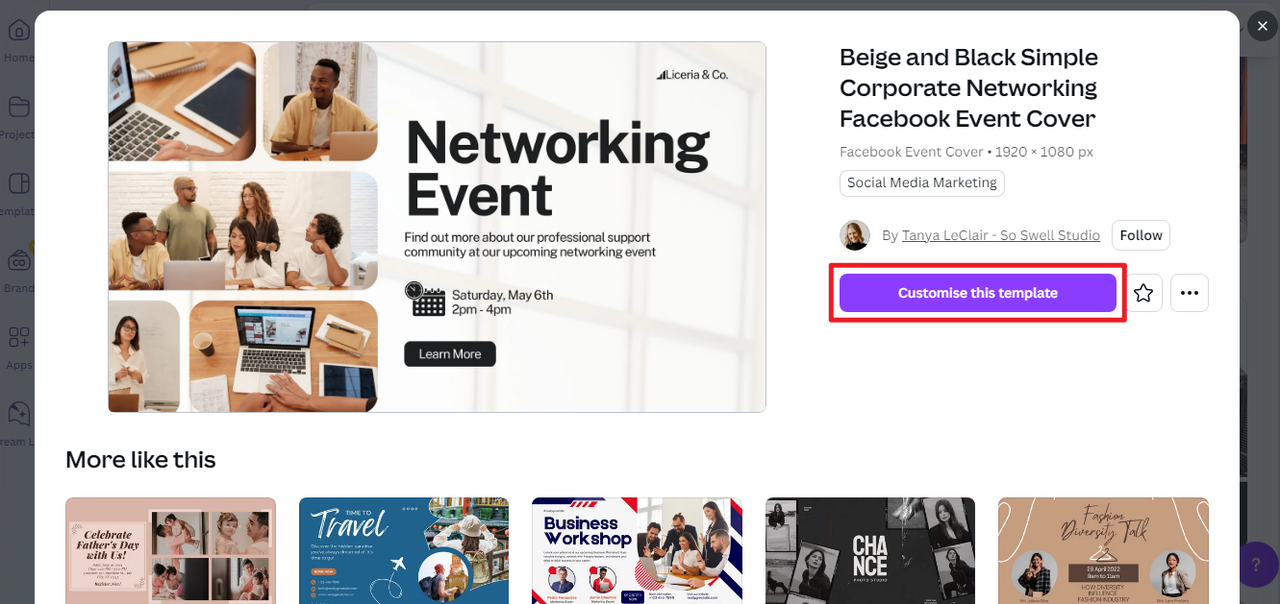 Facebook event templates