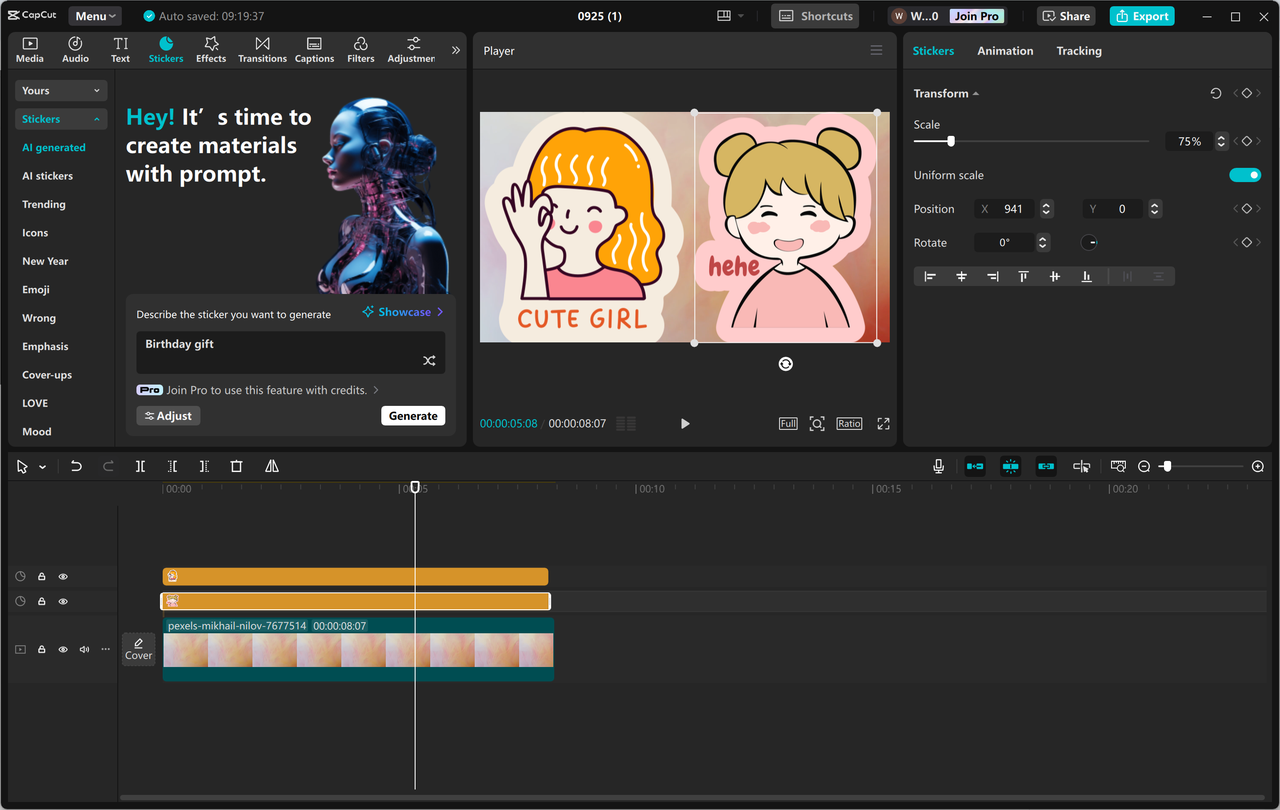 Interface of the CapCut desktop video editor - a quick way to create a chibi sticker