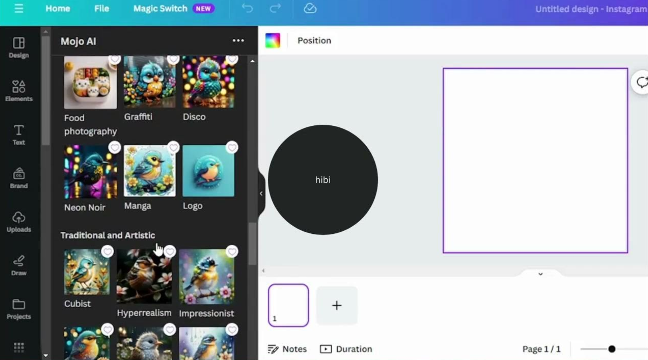 Interface of Canva - the most liked chibi photo editor 