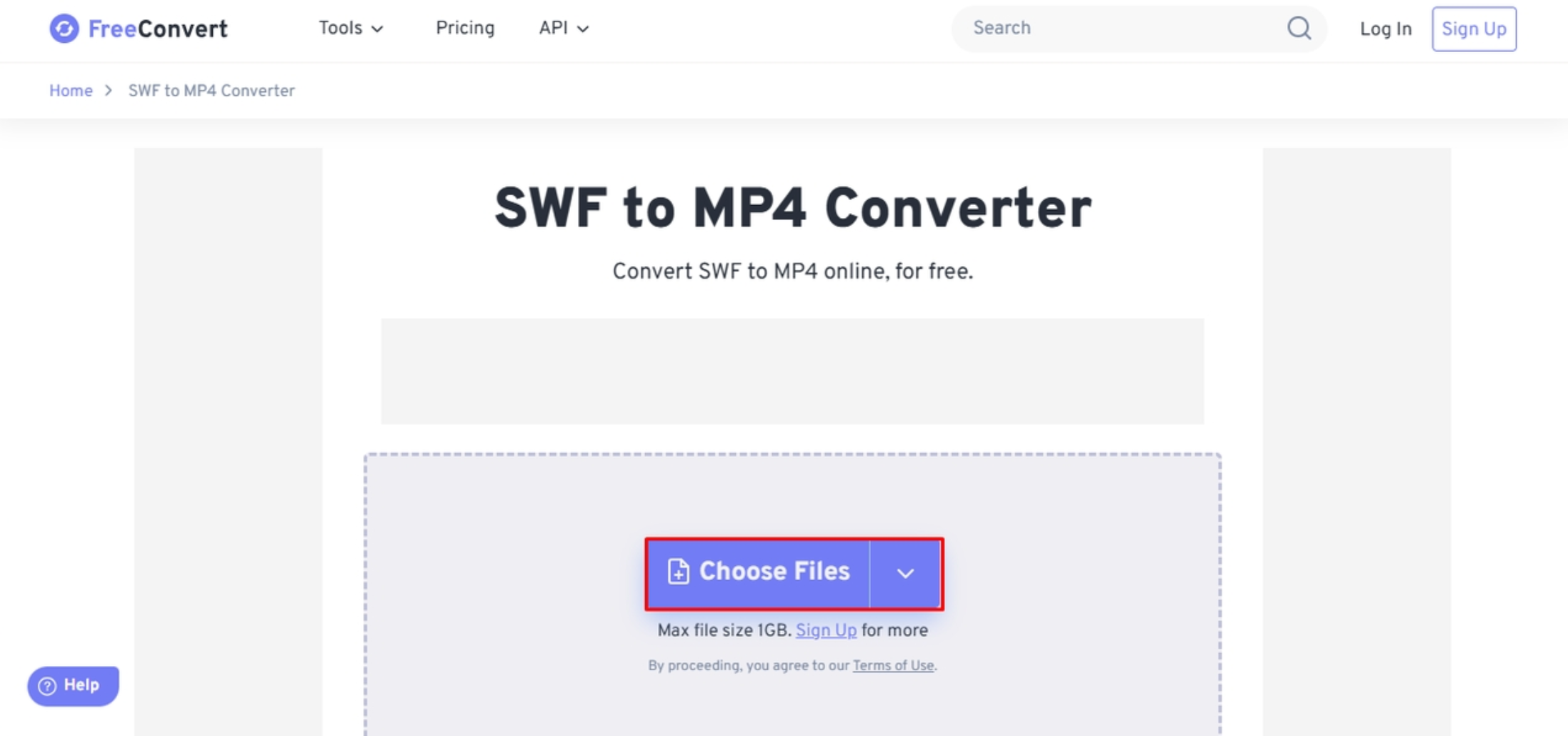 The Interface of FreeConvert - the best tool to turn SWF into MP4