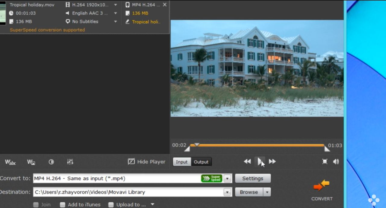 The interface of Movavi  - the best software to turn SWF files into MP4