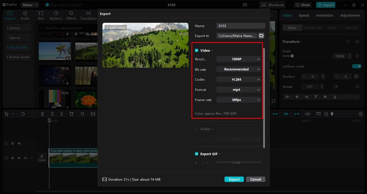 Editing interface of the CapCut desktop video editor - the best tool to convert different video and audio formats