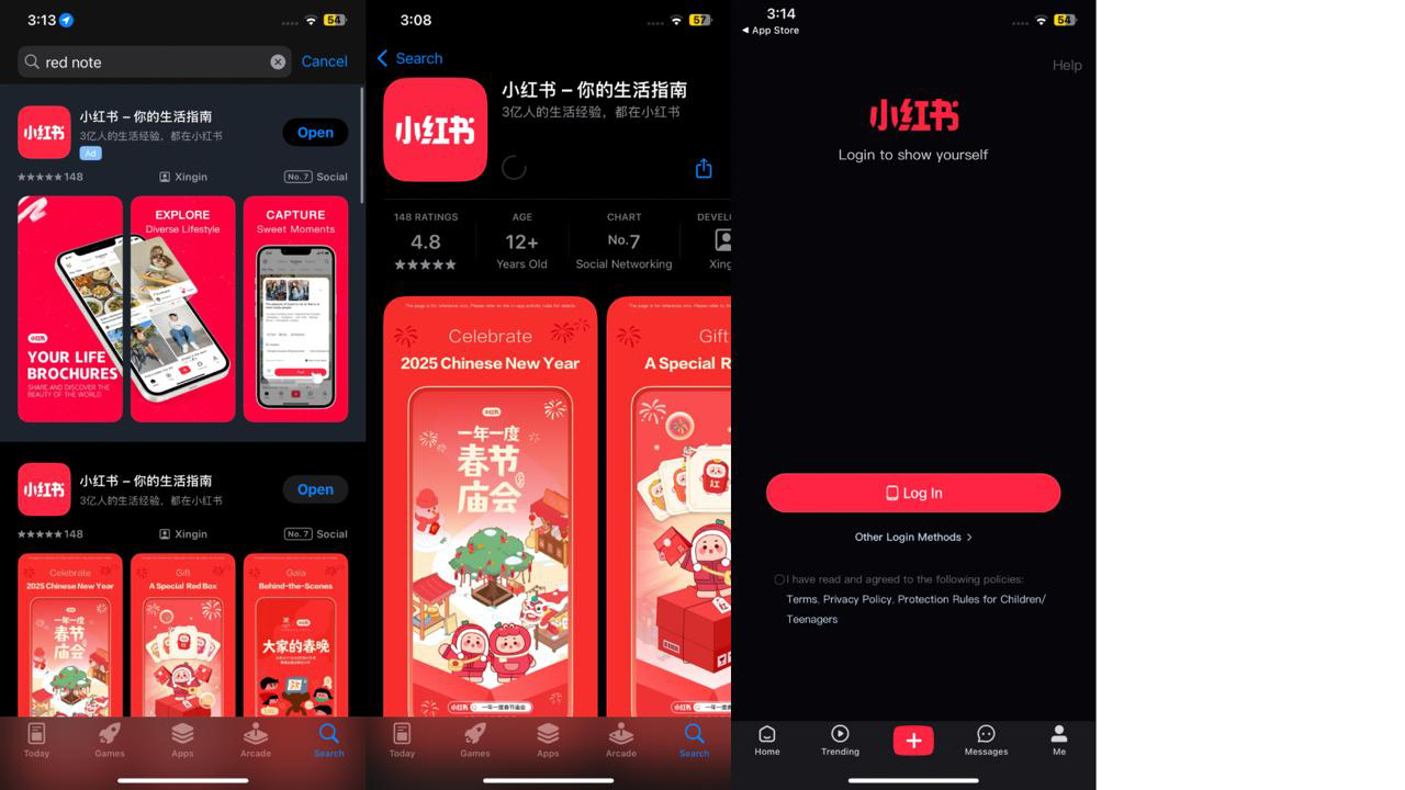 Downloading the Xiohongsh (Little Red Book) app on mobile