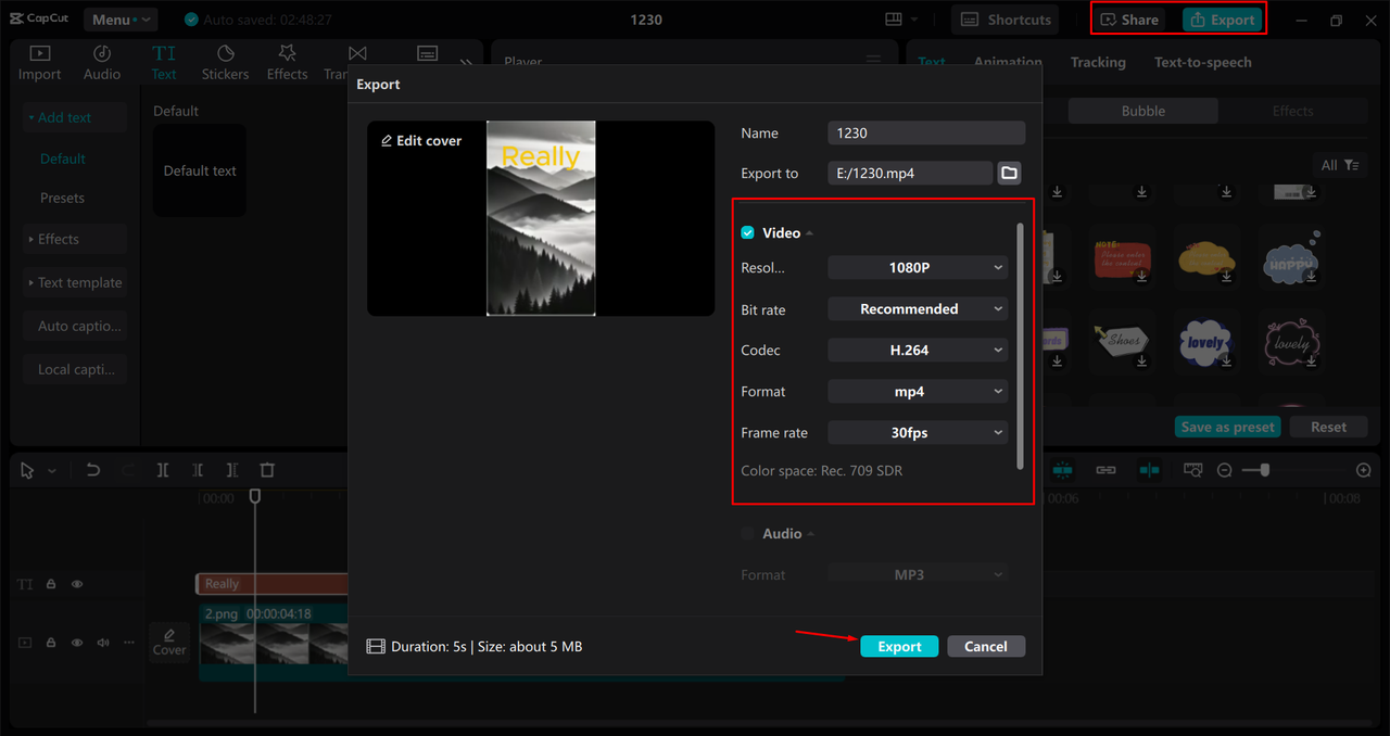 Exporting a video from the CapCut desktop video editor