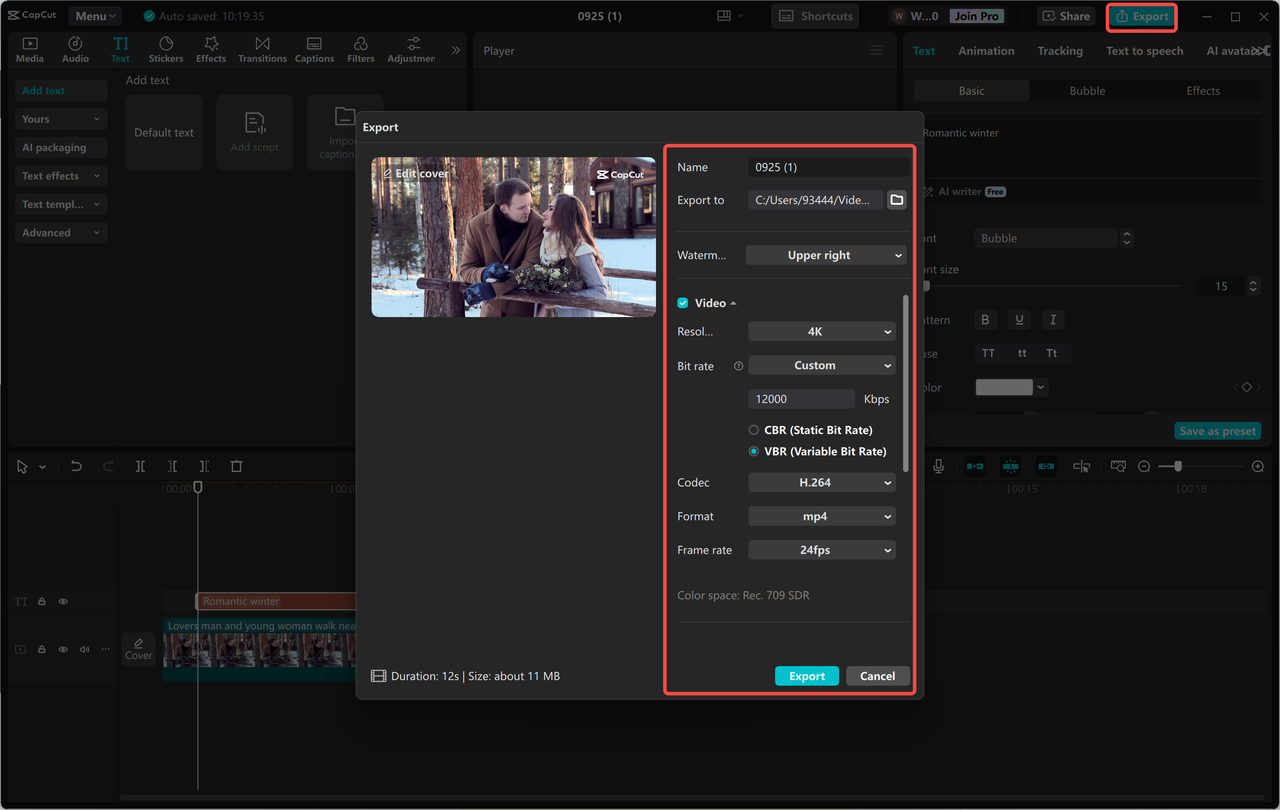 Exporting a video from the CapCut desktop video editor