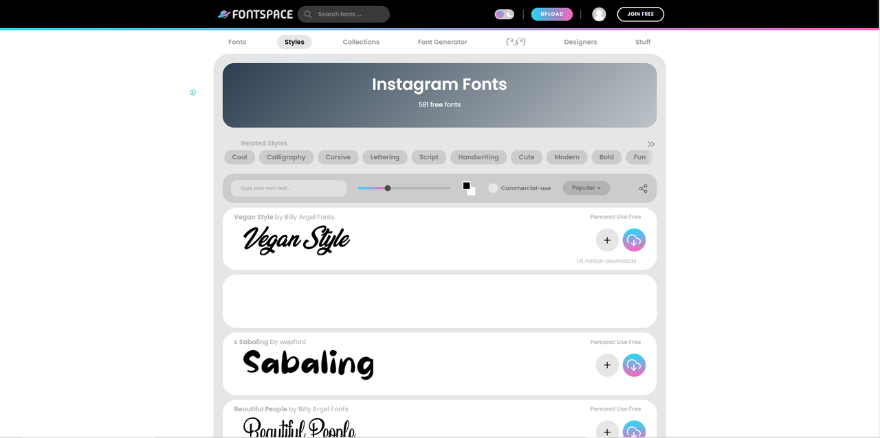 Interface of Font Space - a user-friendly tool to make cute Instagram letters