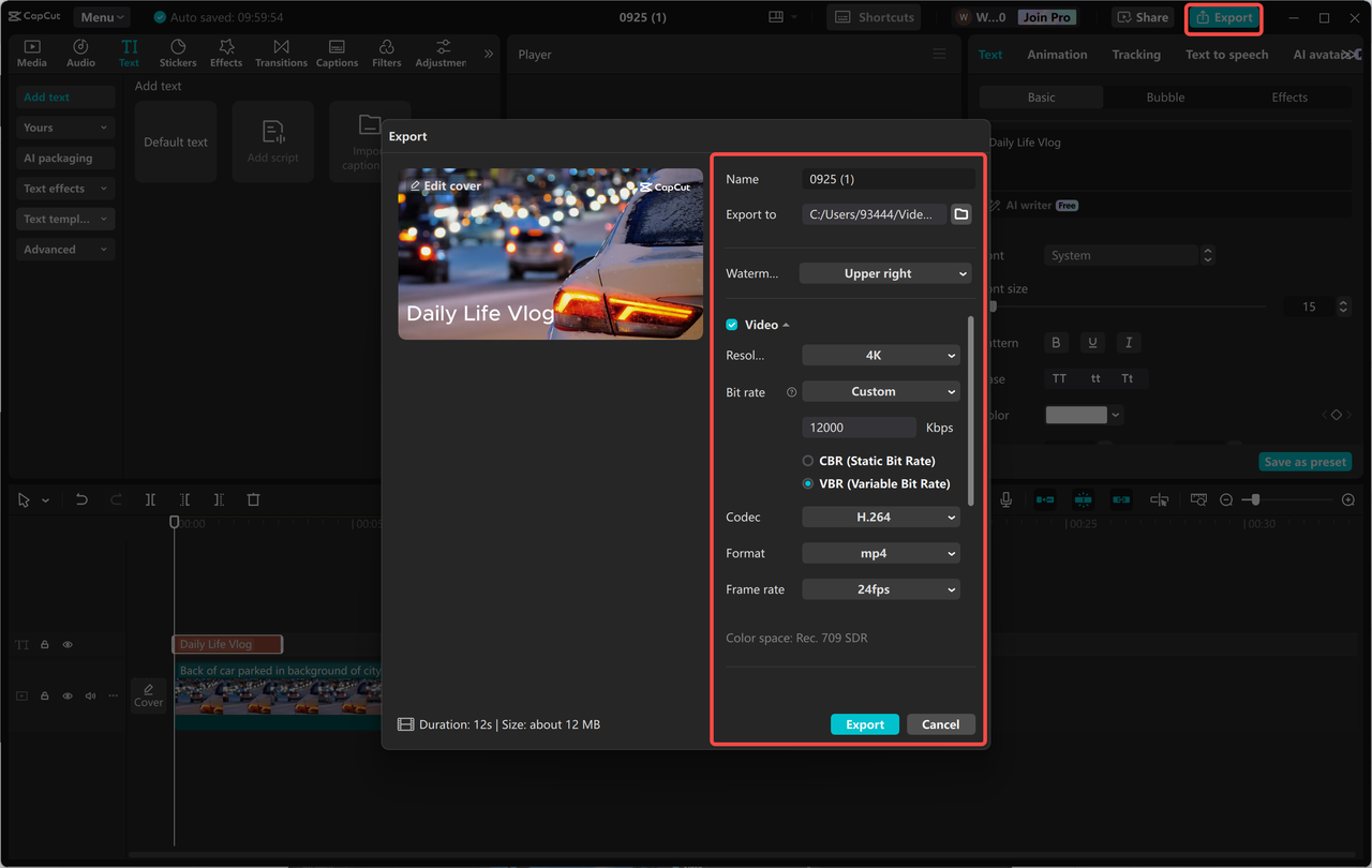 Exporting the video from the CapCut desktop video editor