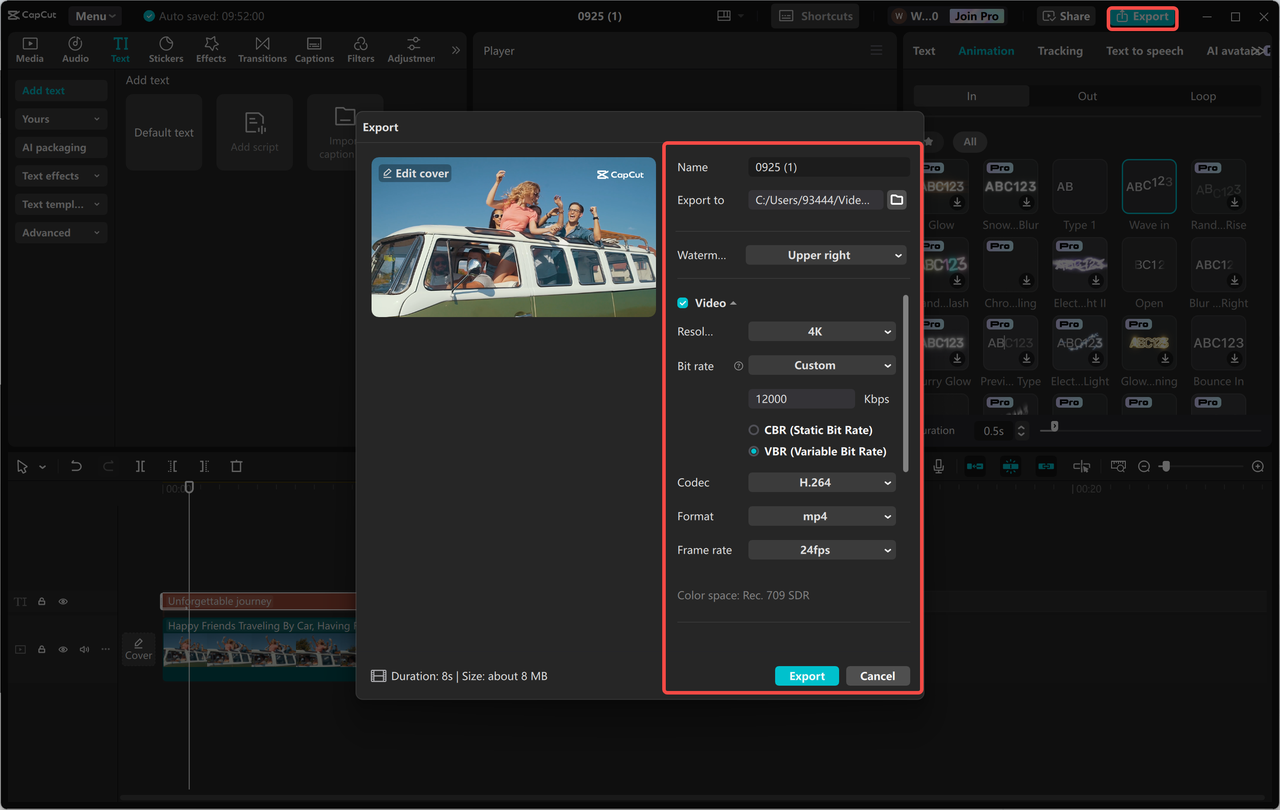 Exporting video from the CapCut desktop video editor