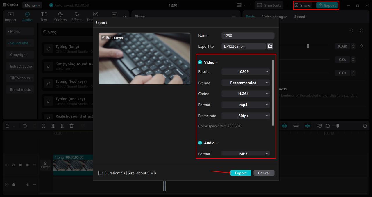 Exporting a video from the CapCut desktop video editor