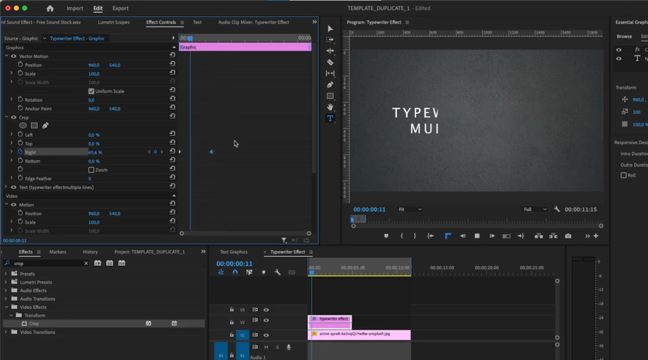 Using keyframes to apply Premiere Pro typewriter effect to multiple layers