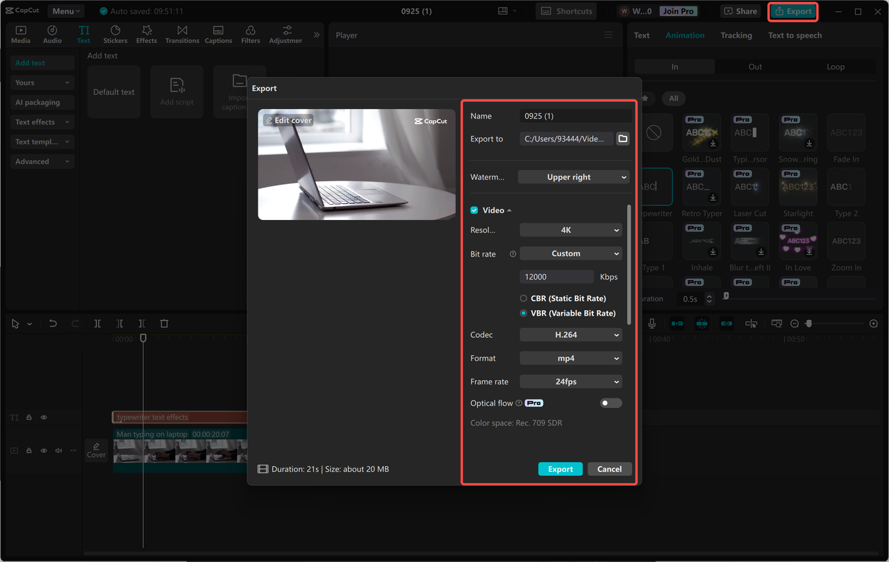 Exporting a video from the CapCut desktop video editor 