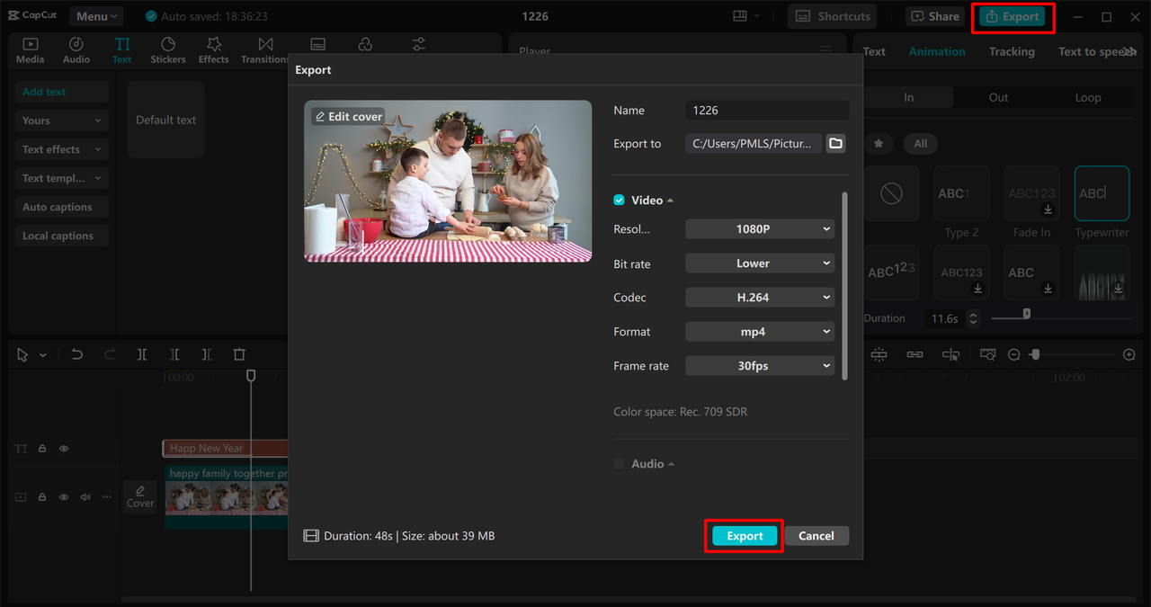 Exporting video from the CapCut desktop video editor