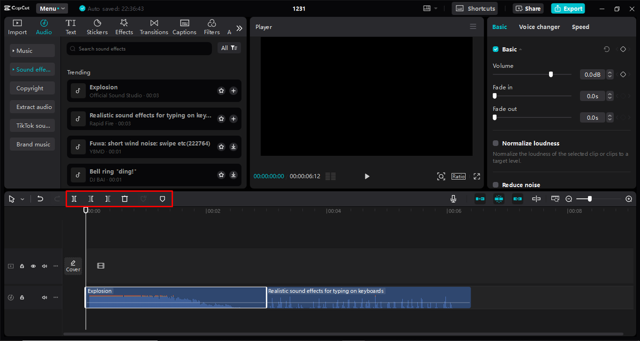 Editing interface of the CapCut desktop video editor - the perfect free MP3 cutter and joiner