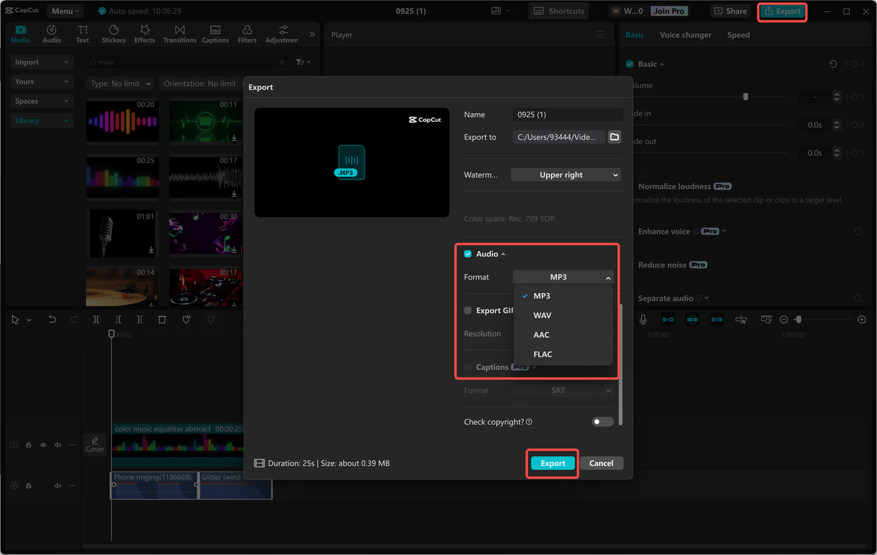 Exporting video to the CapCut desktop video editor