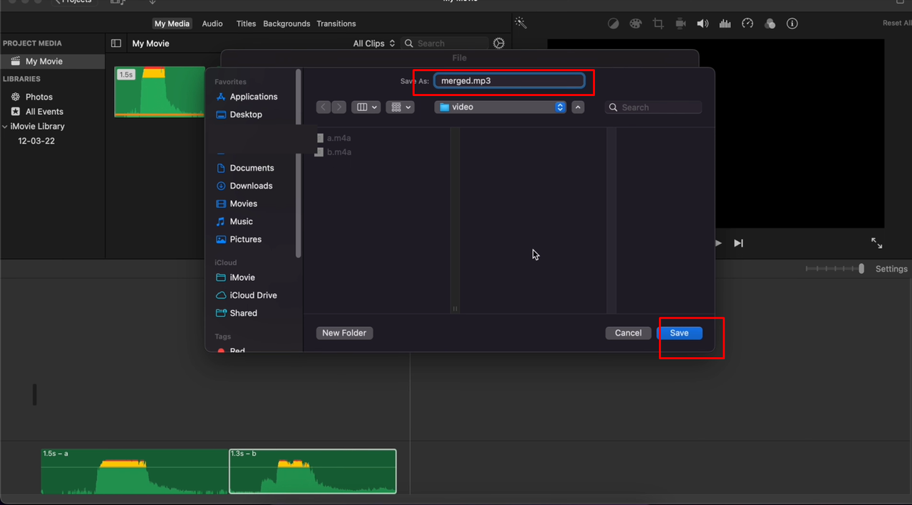 Exporting the combined MP3 from iMovie