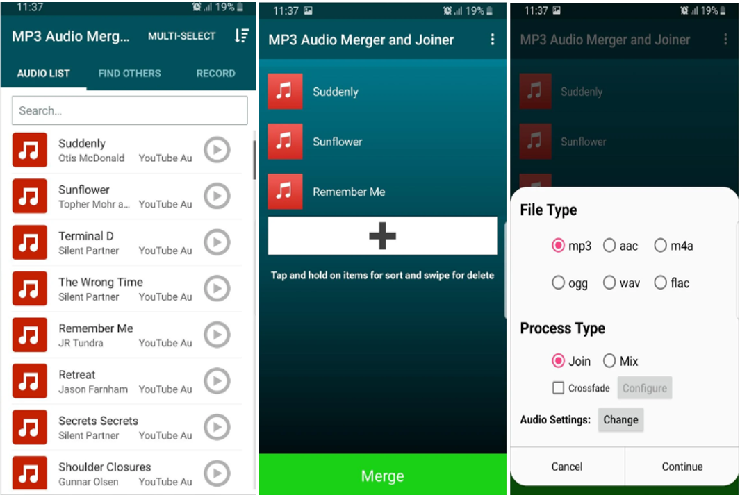 Image of MP3 Audio Merger and Joiner showing how to combine 2 MP3 files