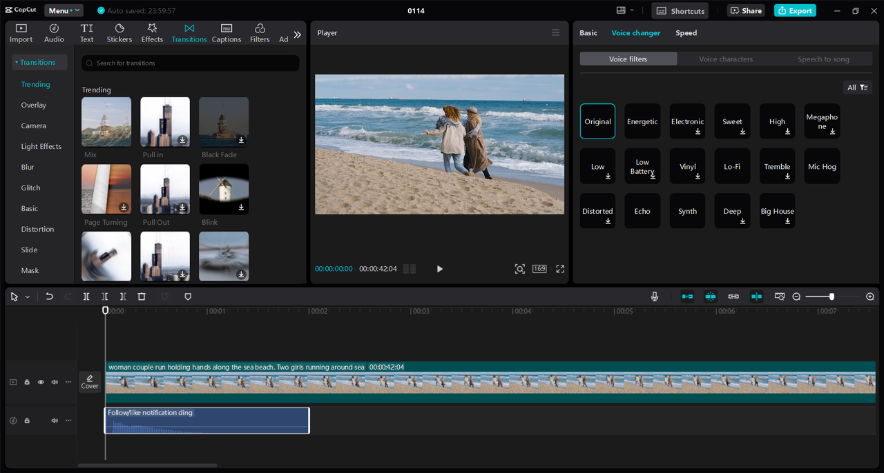 Interface of the CapCut desktop video editor - the best AI voice video generator on PC