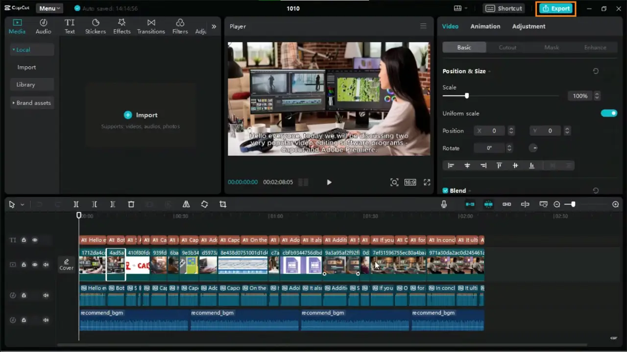 Exporting a video from the CapCut desktop video editor 