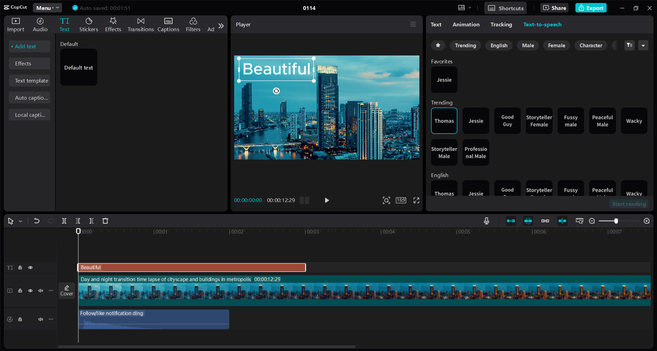 Interface of the CapCut desktop video editor - the easiest way to use AI voices in videos