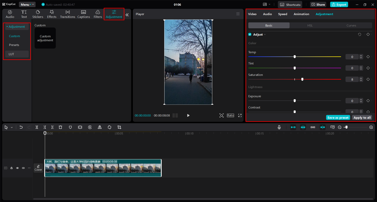 Editing and customizing a short video in the CapCut desktop video editor 