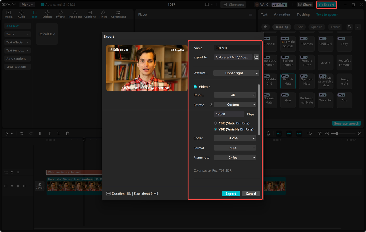 Exporting a video from the CapCut desktop video editor 