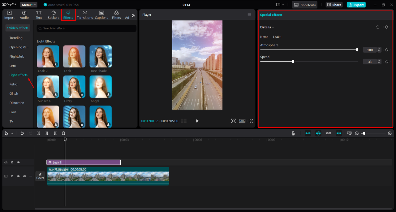 Adding effects to a short video in the CapCut desktop video editor 