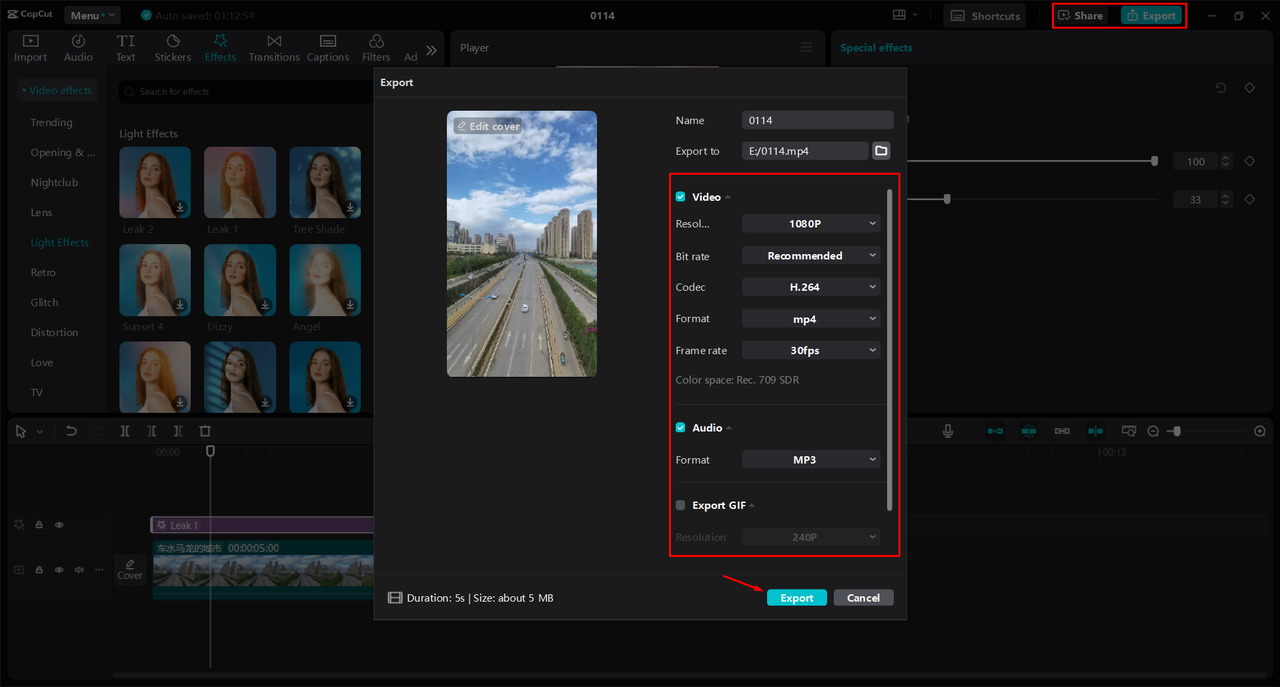 Exporting a video from the CapCut desktop video editor 