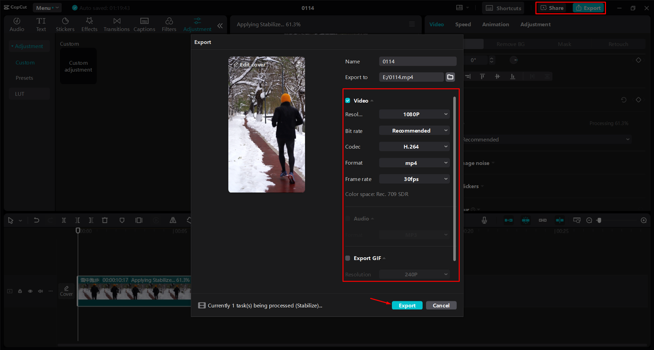 Exporting a video from the CapCut desktop video editor 