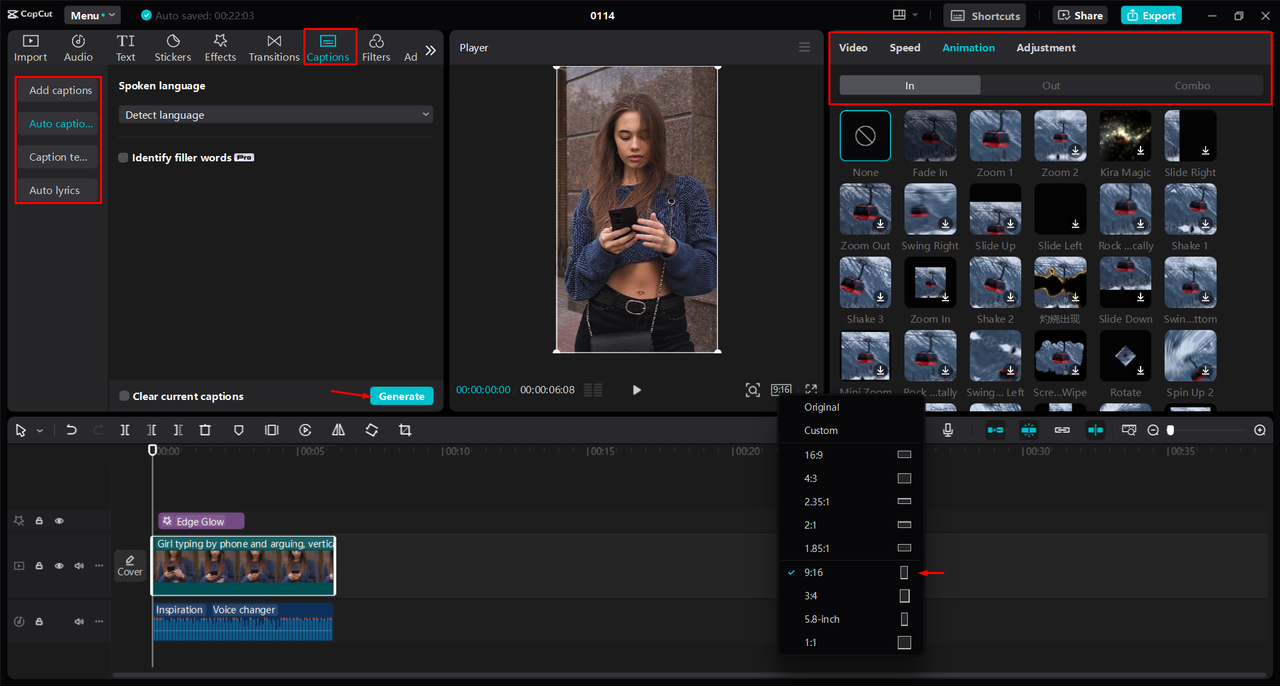 Customizing a YouTube Short in the CapCut desktop video editor