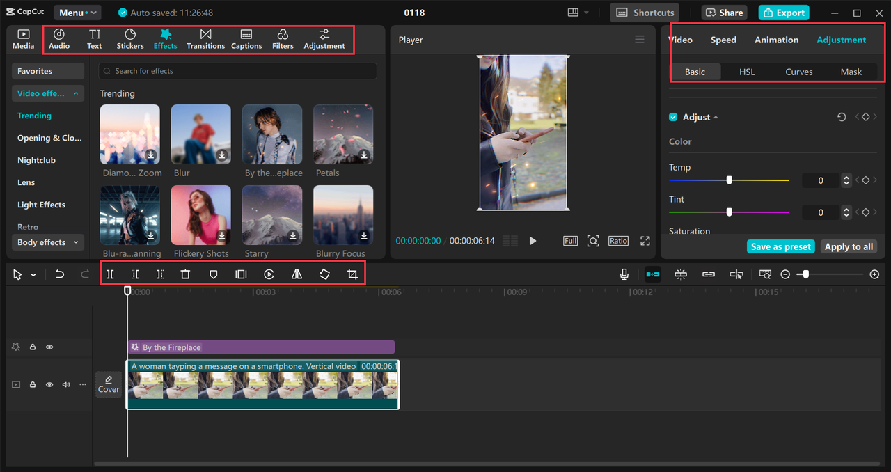 Interface showing how to edit video for YouTube Shorts in the CapCut desktop video editor