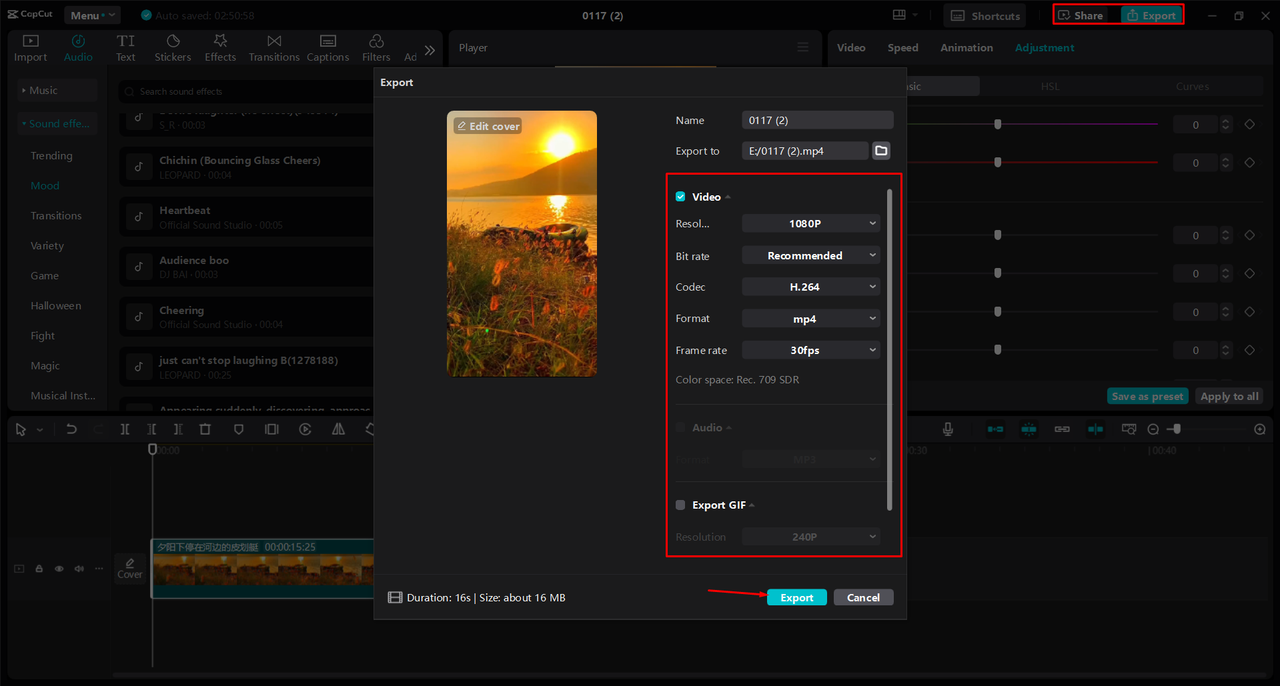 Exporting a video from the CapCut desktop video editor 