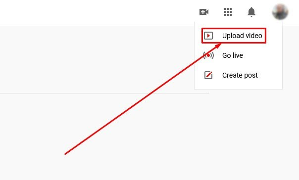 Accessing the upload button to create a YouTube Short on PC or uploading it