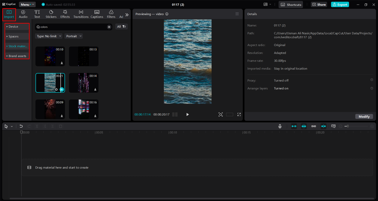 Selecting a stock video in the CapCut desktop video editor 