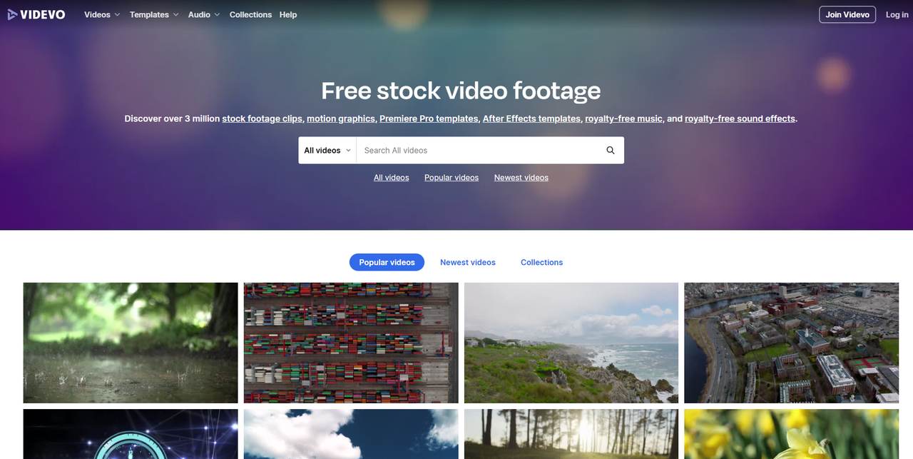 The interface of Videvo - an ideal resource for copyright-free short videos on YouTube