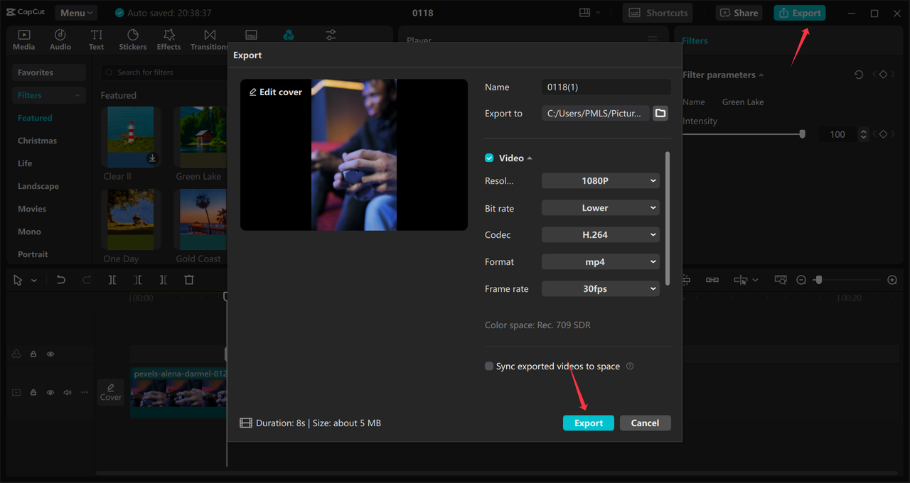 Exporting video from the CapCut desktop video editor