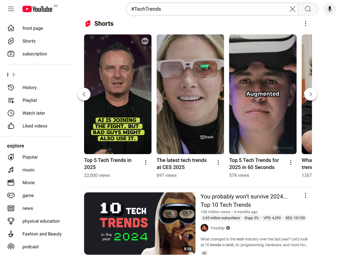 Tech YouTube short hashtags trends