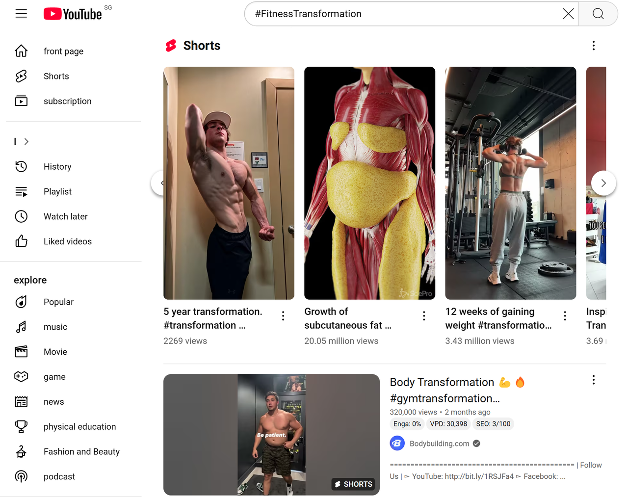 Fitness YouTube short trending hashtags