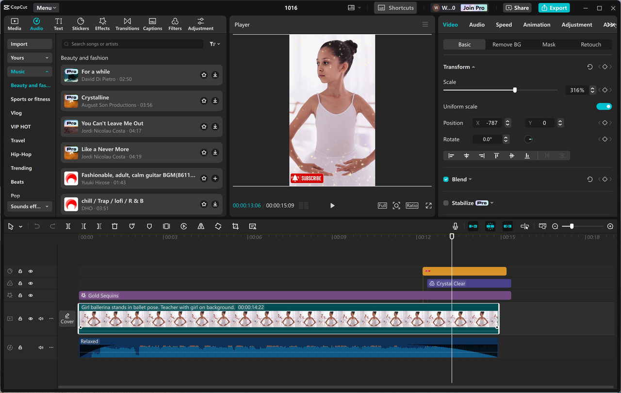 Interface of the CapCut desktop video editor - Editing YouTube short videos