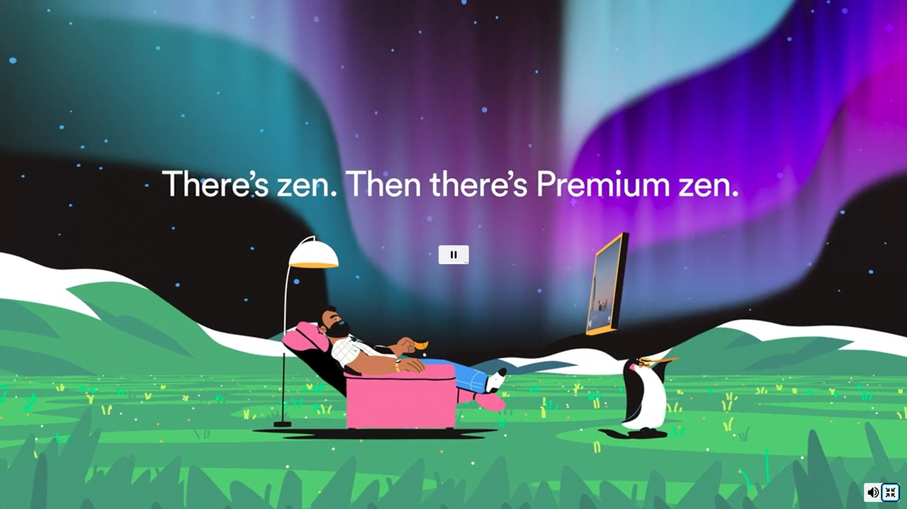 Spotify ad featuring an animated corporate video for relaxation and music