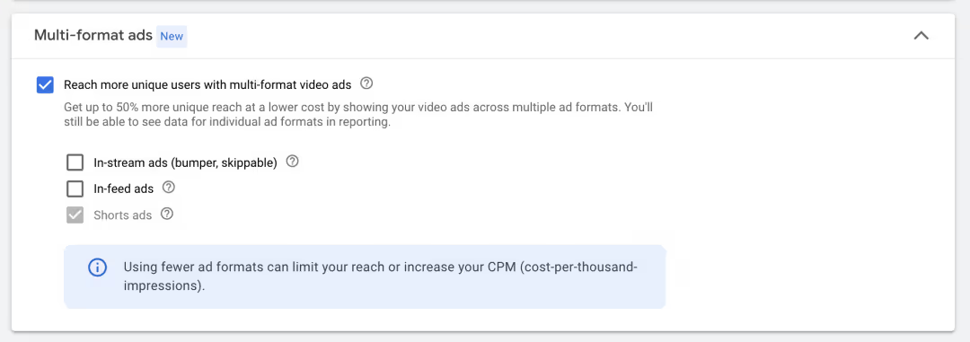 Deselecting in-feed and in-stream ads