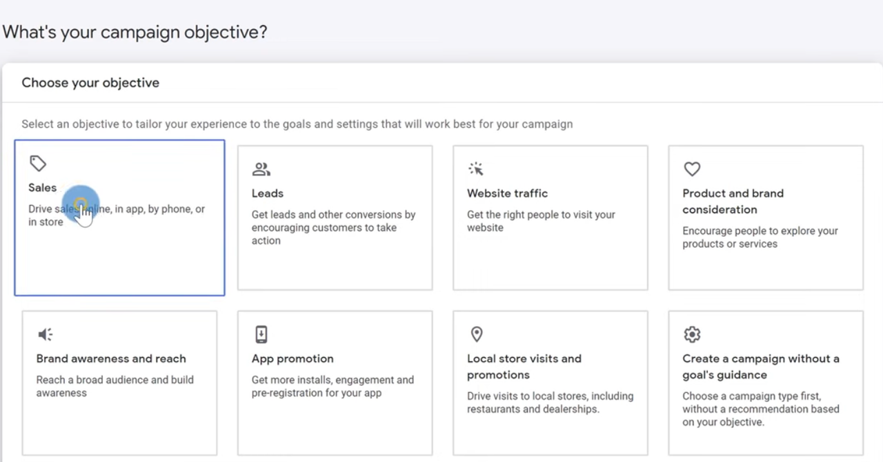 Choose sales as campaign objective