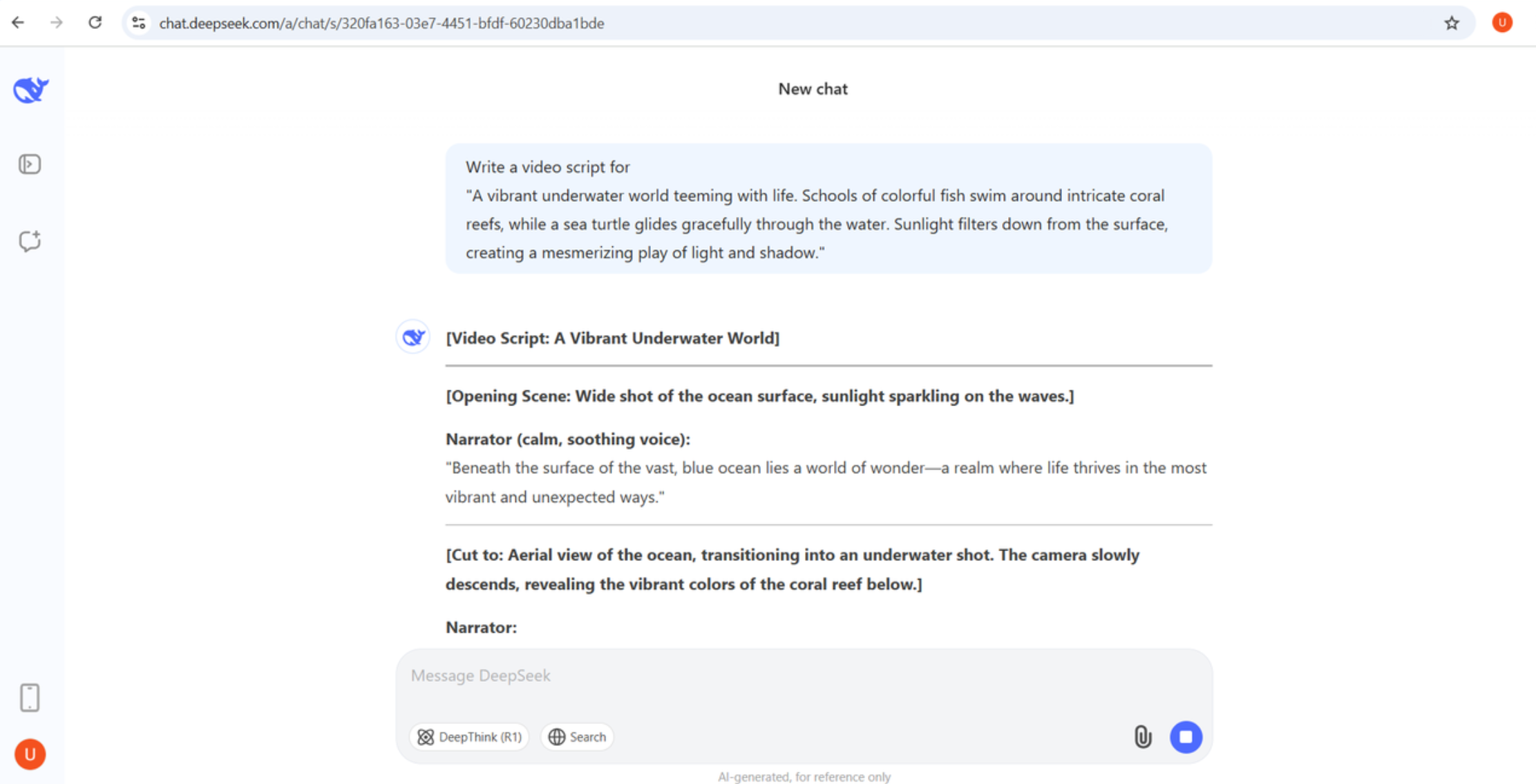 Creating video scripts in the DeepSeek AI tool