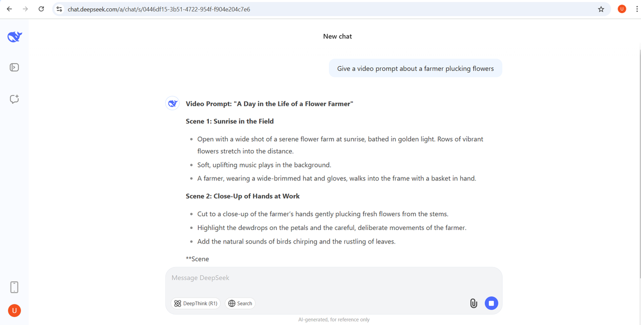 Generating video prompts from the DeepSeek AI chatbot