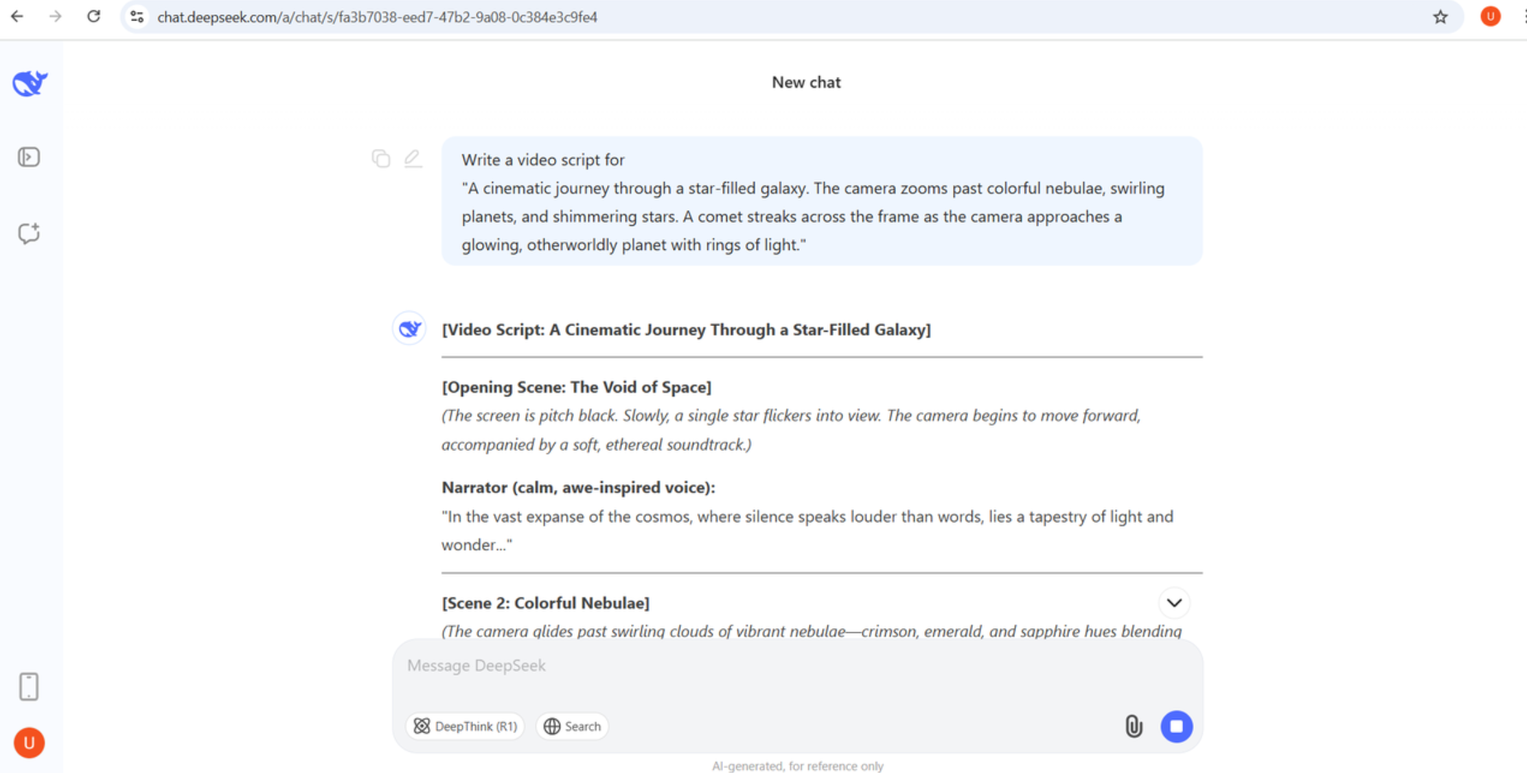 Getting a video script for the video production from DeepSeek