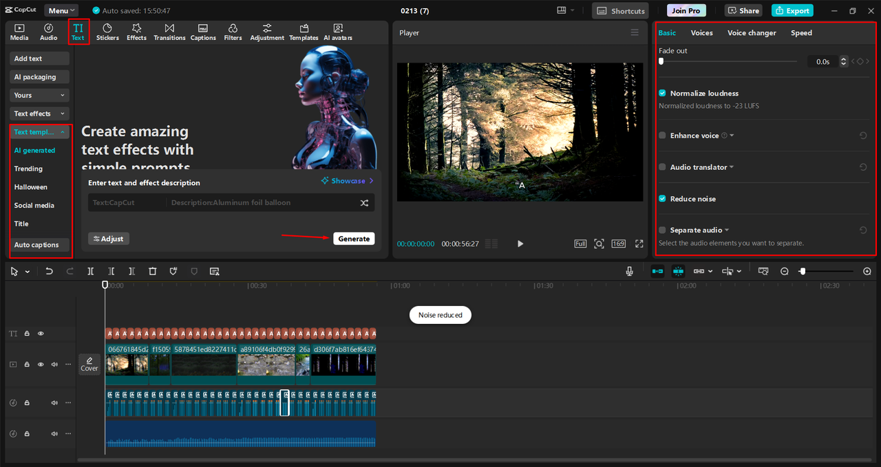 Editing and enhancing the AI video in the CapCut desktop video editor