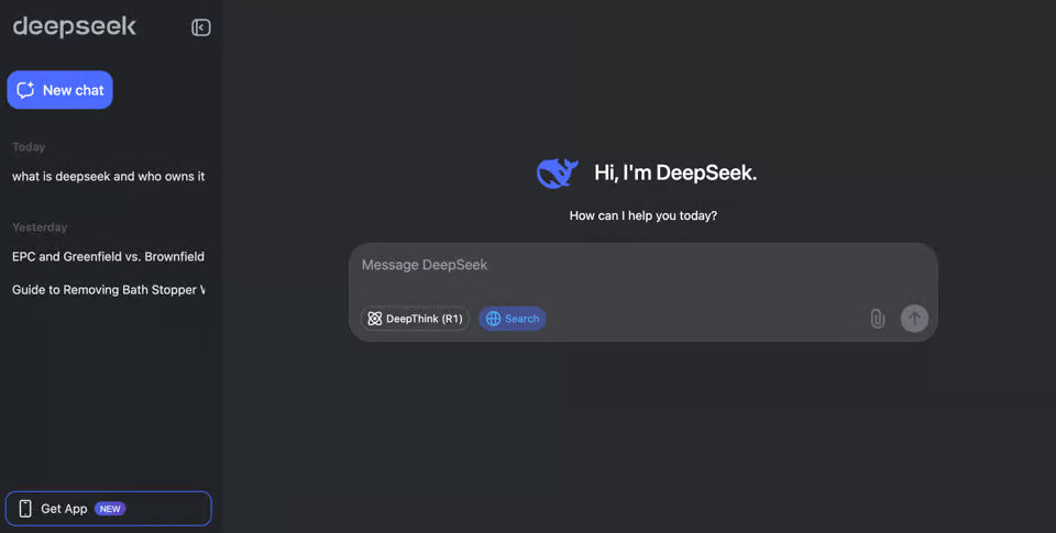 Interface of DeepSeek - an easy to use AI chatbot