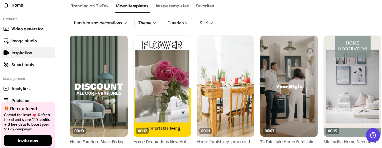 Instagram Stories video templates showcasing affiliate marketing opportunities for furniture and home decor products.